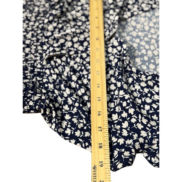 Kaleigh Womens Navy White Floral Jumpsuit Size M Womens V-Neck Ruffle Sleeve - Picture 7 of 10